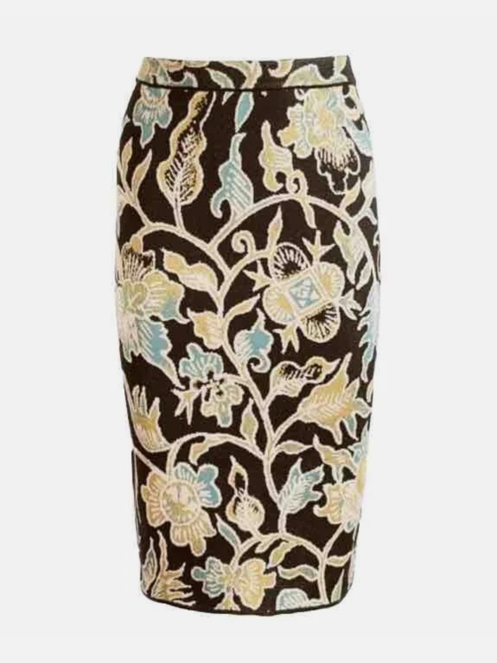 Peruvian Connection Surabaya Floral Pencil Skirt Black Yellow Pima Cotton, sz S